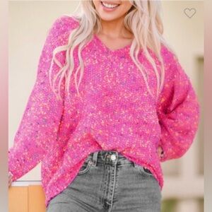 Main Strip • Hot Pink Colorful Popcorn Knit Sweater